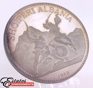 1968Albania Sword Dance Skanderberg Lezhe League Turks Proof Silver 25 Leke Coin - Picture 1 of 9