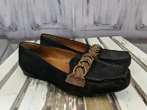 Paul Green flats comfort loafers moccasins women 8 suede leather braided black - Picture 1 of 9