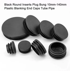 Schwarz Runde Einsätze Stopfen 10 mm-140 mm Kunststoff Ausblenden Endkappen Rohrrohrrohr - Bild 1 von 48