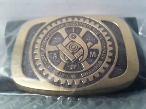 RARE! INT'L ASSOC OF MACHINISTS & AEROSPACE WORKERS* BRASS BELT BUCKLE NEW - Picture 1 of 5