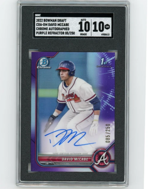 2022 Bowman Chrome Draft Autographs David McCabe /250 Purple Refractor SGC 10/10 - Image 1 of 1