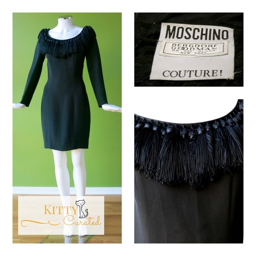 Splendido! Abito vintage Moschino Couture piccolo nero con nappe Taglia 6
