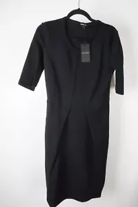 Giorgio Armani Solid Black Midi Silk Blend Dress Sz 6 US 42 BRAND NEW - Picture 1 of 4
