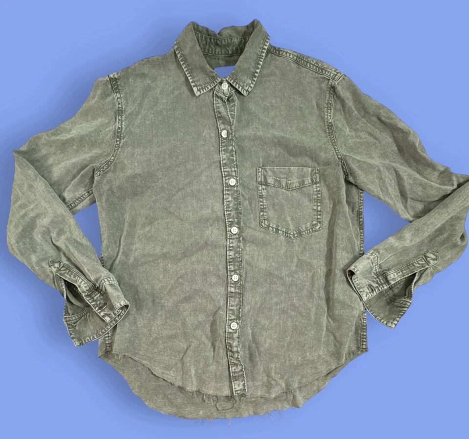 Rails ingrid moss Raw acid Wash Button front shirt size XS long sleeve green  - Image 1 of 4