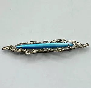 Spilla da bar vintage chiusura a C tono argento blu spilla colletto vortice aperto lavoro 2 1/4" L - Foto 1 di 8
