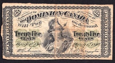 Dominion of Canada 1870 25 Cent Shinplaster Plain Dickinson-Harington - Image 1 of 2