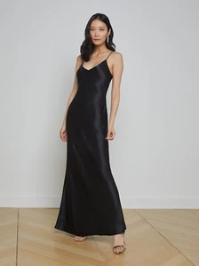 L’Agence Women's Black Silk V-Neck Spaghetti Strap Maxi Slip Dress Size 4 NWT - Picture 1 of 9