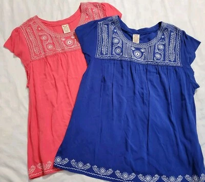 Blusas Campesinas 2 Desteñidas Gloria 2XL Bordadas Azul Marino Rosa Boho Campesinas Mangas Gorra Foto 1 de 4