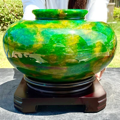 7.84LB  Natural Colorful Jade Vase Series Decorative Collection+Base - Image 1 of 4