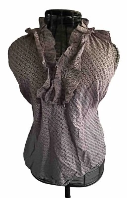 MERONA Women's Plum Ruffle Geometric Print Sleeveless Blouse Sz. L - Изображение 1 из 4