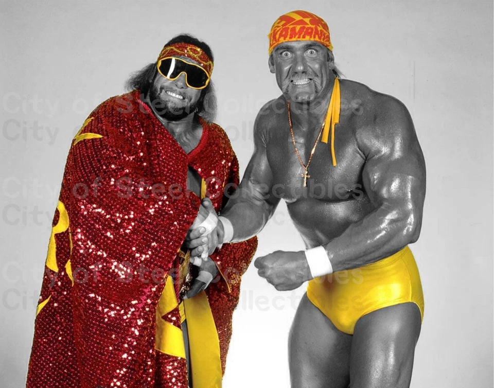 Hulk Hogan And Macho Man Metallic Spotlight edit 11x14 photo & Toploader WWE - Image 1 of 1