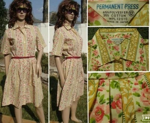 vtg 60's house dress button front no iron lightweight MADE IN JAPAN women medium - Picture 1 of 12
