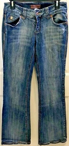 Z Cavaricci Juniors Bootcut Jeans 7 Blue Faded Distressed Denim - Picture 1 of 12