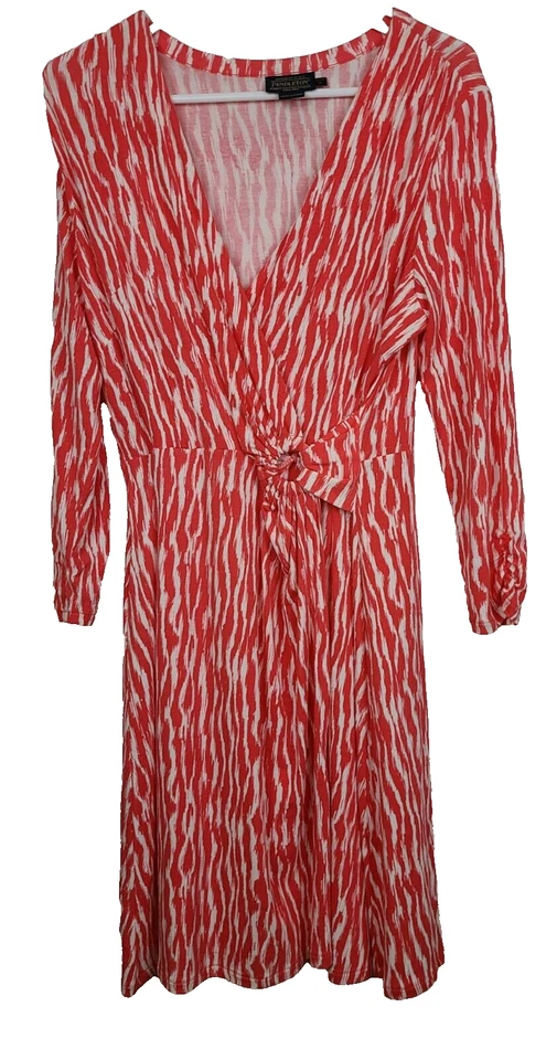 Vestido Pendleton Mujer Simulado Envolvente Pequeño Mediano Coral Blanco Cebra Manga Larga Foto 1 de 4