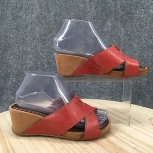 Naturalizer N5 Comfort Sandals Womens 6 WW Pengo Slides Red Leather Wedge Casual - Picture 1 of 17