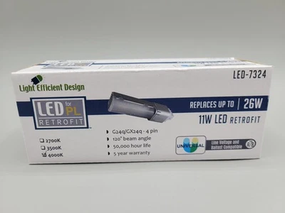 Light Efficient Design PL 4-Pin G24Q/GX24Q LED-7324 Bulb White 11 Watt Retrofit - Image 1 of 4
