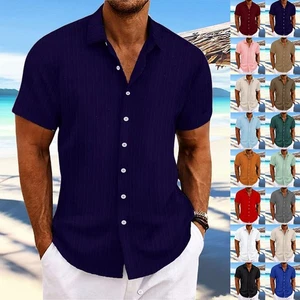 Mens Buttons Down T Shirt Short Sleeve Summer Plain Polo Tops Blouse Tee Shirt - Picture 1 of 33