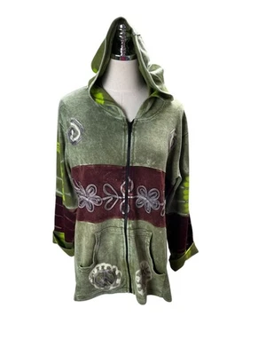 Sudadera con capucha sin marca para mujer talla grande mezclada verde cremallera terciopelo Foto 1 de 4