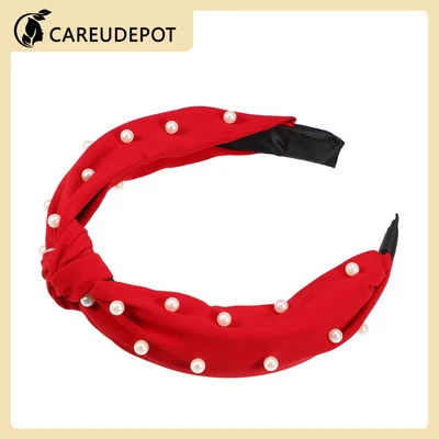 1 pieza diadema de perlas anudadas satinadas nudo cruzado diadema para mujer roja 1,1" de ancho Foto 1 de 4
