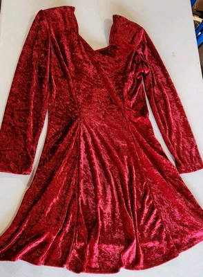 Винтажный 70-х бордовый измельченный бархат завышенной талии трапециевидная кукла мини-платье Sz S - Изображение 1 из 4