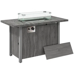 Gas Fire Pit Dining Table with Cover Glass Screen 50,000 BTU Burner Dark Grey - Picture 1 of 12