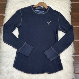 Camisa tejida gofre calce vintage American Eagle Outfitters para hombre pequeña Y2K azul LS - Imagen 1 de 4