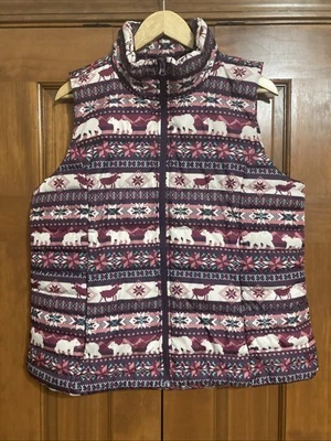 Lands End Down Filled Polar Bears Print Quilted Vest Women’s Size Large 14-16 - Image 1 of 4