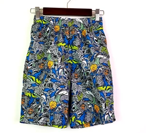 Nike Swim Boys Size M Gray Blue T-Rex Shark All Over Print Swim Trunks Shorts - Picture 1 of 8