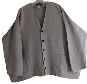 Eskandar Sz 1 Classic Linen Natural 28.5" Long V-Neck Heavy Weight Boxy Jacket - Picture 1 of 8