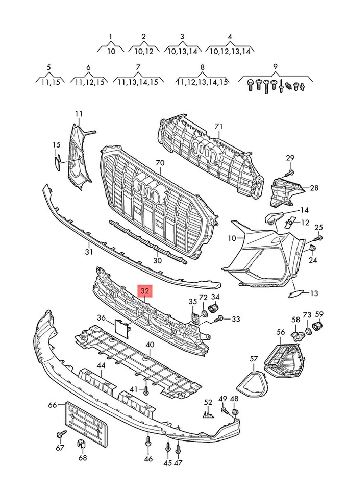 Rejilla Original AUDI Q3 F3B F3N Negro Satinado 83A807683C9B9 Foto 1 de 1