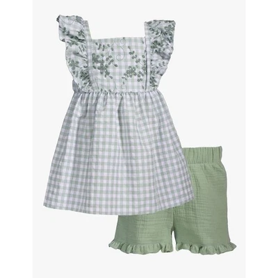 Bonnie Jean Embroidered Check Top Gauze Short set size 5 - Image 1 of 4