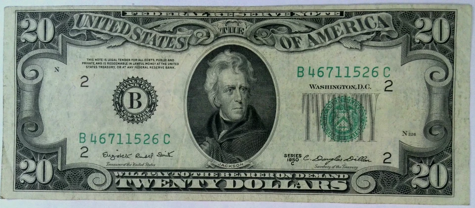1950 C  $20 Federal Reserve Note NewYork, New York B46711526C  Fr-2062-B - Image 1 of 4