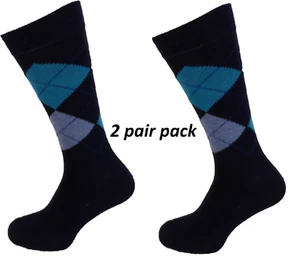 Mens 2 Pair Pack of Navy Blue Argyle Patterned Socks - Picture 1 of 1