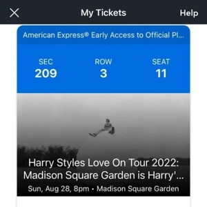 Harry Styles One Ticket Madison Square Garden Aug 28 Section 209 Row 3 - Picture 1 of 1