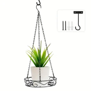 Black Metal Hanging Planters With Hooks & Chains Decorative Garden Basket Wate - Picture 1 of 7