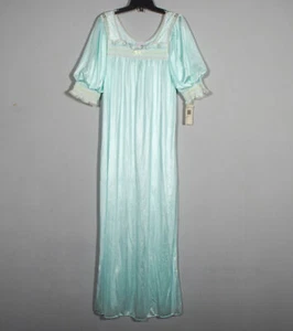 NWT Vintage Tessie Puff Sleeve - Smocking - Lace - Long Nightgown - Mint -Sz M - Picture 1 of 6