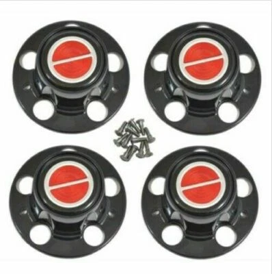 4pcs 1980-1996 FORD F150 BRONCO VAN Matte BLACK Wheel Hub Center Caps RED  - Image 1 of 2