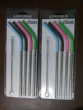 Lincoln Outfitters 8pk stainless steel straws with cleaning brush (Two 4 Packs)