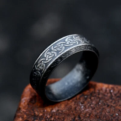 Retro Celtic Knot Viking Ring Titanium Triple Horn Of Odin Viking Wedding Ring - Image 1 of 2