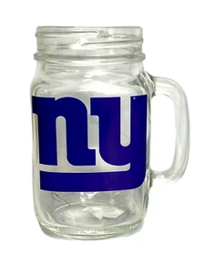 NY GIANTS NFL TEAM LOGO 12 OZ GLASS MASON JAR WITH HANDLE - Picture 1 of 1
