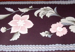 Black Wallpaper Border Beige Blue Pink Flowers Floral Vine  Rope Trim 555065 NEW - Picture 1 of 3