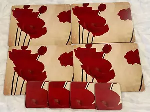 Poppy Poppies Red Flower Remembrance SET 4 Cork back Placemats & Drink Coasters - Picture 1 of 6