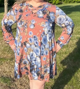 women plus size a-line floral dress with pockets 3X - Picture 1 of 5