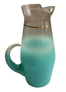Blendo Aqua Pitcher Frosted Glass Juice Barware Vintage Gold Band 10.5 inch - Picture 1 of 6