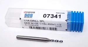07341 Kyocera SGS 1/16" Carbide Drill 2 FLUTE 0.0625" Diameter .400" Flute - Picture 1 of 4