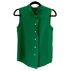 H&M Women's Green Button Down Ruffle Placket Sleeveless Blouse Size 4 - Picture 1 of 11