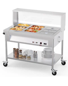 72QT Commercial Food Warmer 9x8QT Electric Steam Table W/Acrylic Shield 1500W - Picture 1 of 7
