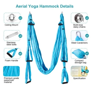 Aerial Yoga Swing Set Trapeze Yoga Hammock Kit Ultra Strong Tools + Mounting Kit - Picture 1 of 53