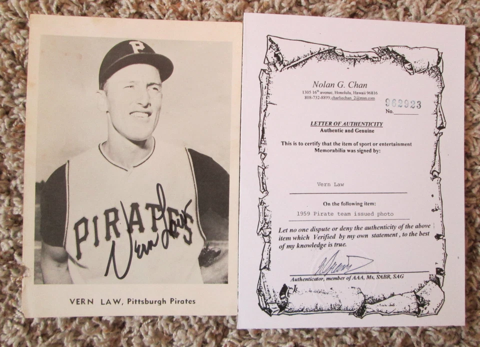 FOTO EMITIDA POR EL JUGADOR 5x7 firmada automáticamente por Vern Law con certificado de autenticidad Piratas de Pittsburgh Foto 1 de 1