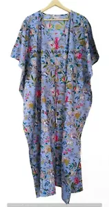 Women Long Loose Short Sleeves Floral Print Gray Free Size Caftan Maxi Dress - Picture 1 of 5